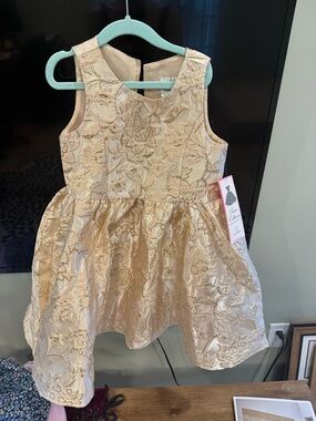 Rare Editions Gold Floral Jacquard Party Dress